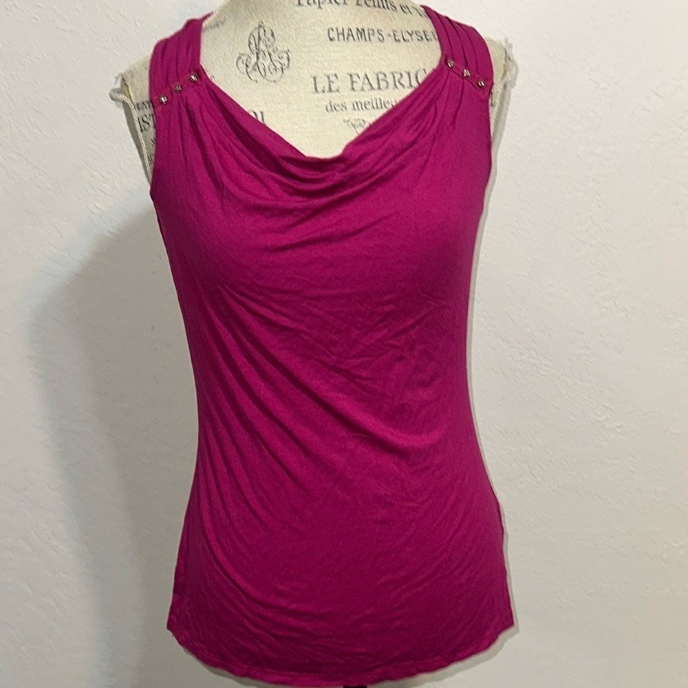White House Black Market Drape Neck Shell Pink Studded Sleeveless Top S